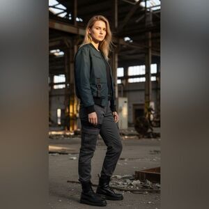 Carmar nylon Bomber flight jacket with straps in teal and black streetwear style